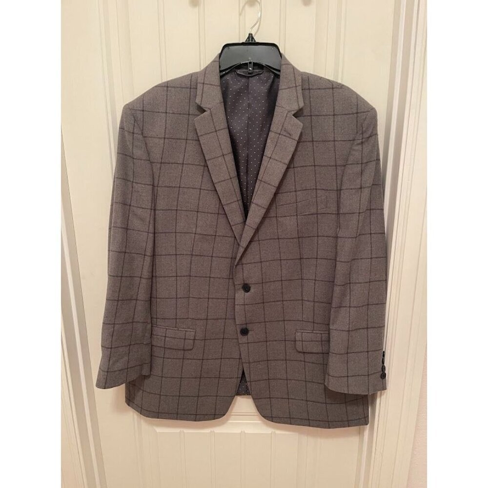 Collection By Michael Strahan Mens Grey Windowpane Blazer Size 46R